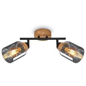 Plafondlamp Venteira aluminium/massief eikenhout - zwart - Aantal lichtbronnen: 2