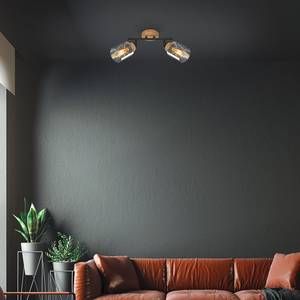 Lampada da soffitto Venteira Alluminio / Massello di quercia - Nero - Numero di lampadine necessarie: 2