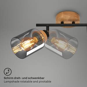 Plafondlamp Venteira aluminium/massief eikenhout - zwart - Aantal lichtbronnen: 2