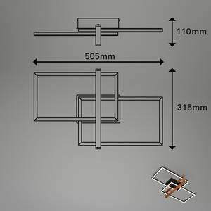 Plafonnier LED Seramena Aluminium / Chêne massif - Noir - 32 x 51 cm - Nb d'ampoules : 2