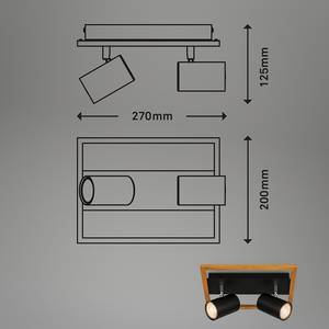 Lampada da soffitto Passaria Alluminio / Massello di quercia - Nero - Numero di lampadine necessarie: 2