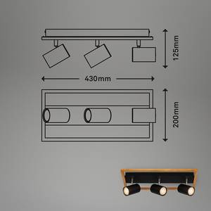 Lampada da soffitto Passaria Alluminio / Massello di quercia - Nero - Numero di lampadine necessarie: 3