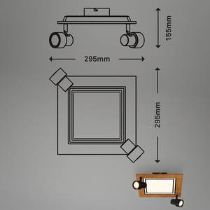 Plafondlamp Areiro aluminium/polypropeen - Zwart/eikenhout - Aantal lichtbronnen: 3