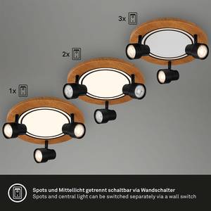 Plafondlamp Areiro Rond aluminium/polypropeen - zwart/eikenhout- 3 lichtbronnen