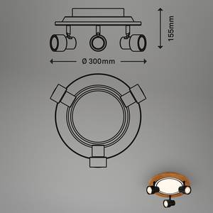 Plafondlamp Areiro Rond aluminium/polypropeen - zwart/eikenhout- 3 lichtbronnen