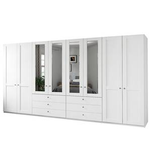 Drehtürenschrank Marlow mit Schubladen Weiß - Breite: 400 cm - Spiegeltür links - 4 Spiegeltüren