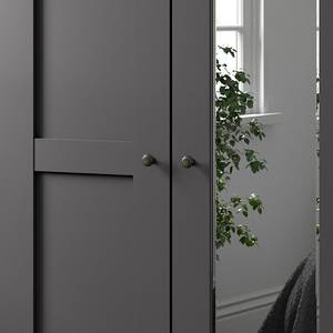 Armoire à portes battantes Marlow Graphite - Largeur : 150 cm - 1 miroir