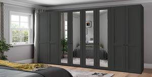 Armoire à portes battantes Marlow Graphite - Largeur : 400 cm - 4 miroir