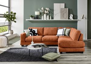 Ecksofa Renera mit Ottomane Chenille Leyla: Terracotta - Ottomane davorstehend rechts