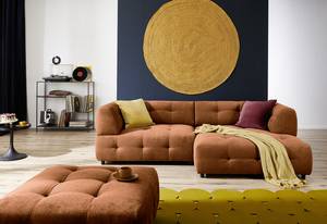 Ecksofa Ginzo mit Longchair Webstoff Stormy: Rostbraun - Longchair davorstehend rechts