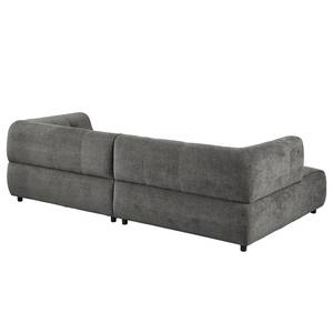 Hoekbank Ginzo met chaise longue Geweven stof Stormy: Donkergrijs - Longchair vooraanzicht links