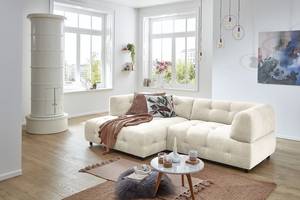 Hoekbank Ginzo met chaise longue Chenille Gelia: Crèmekleurig - Longchair vooraanzicht links