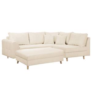 Ecksofa Meyford Cordstoff Lola: Creme - Ottomane davorstehend rechts - Mit Hocker