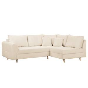 Ecksofa Meyford Cordstoff Lola: Creme - Ottomane davorstehend rechts - Mit Hocker