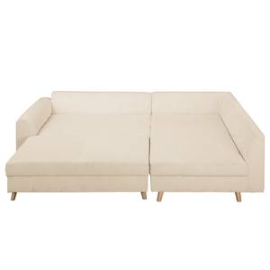 Ecksofa Meyford Cordstoff Lola: Creme - Ottomane davorstehend rechts - Mit Hocker