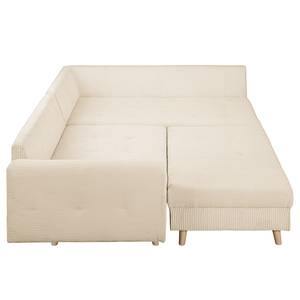 Ecksofa Meyford Cordstoff Lola: Creme - Ottomane davorstehend rechts - Mit Hocker