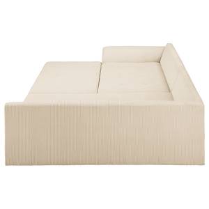 Ecksofa Meyford Cordstoff Lola: Creme - Ottomane davorstehend rechts - Mit Hocker