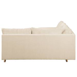 Ecksofa Meyford Cordstoff Lola: Creme - Ottomane davorstehend rechts - Mit Hocker