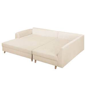 Ecksofa Meyford Cordstoff Lola: Creme - Ottomane davorstehend rechts - Mit Hocker