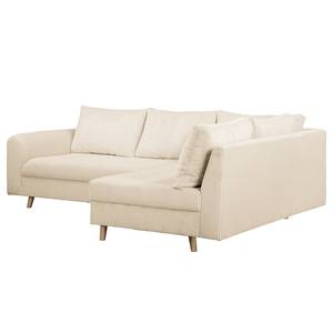 Ecksofa Meyford Cordstoff Lola: Creme - Ottomane davorstehend rechts - Mit Hocker