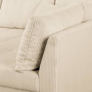 Ecksofa Meyford Cordstoff Lola: Creme - Ottomane davorstehend rechts - Mit Hocker