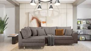 Ecksofa Meyford Cordstoff Lola: Espresso - Ottomane davorstehend links - Mit Hocker