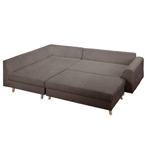 Ecksofa Meyford Cordstoff Lola: Espresso - Ottomane davorstehend links - Mit Hocker