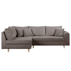 Ecksofa Meyford Cordstoff Lola: Espresso - Ottomane davorstehend links - Mit Hocker