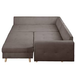 Ecksofa Meyford Cordstoff Lola: Espresso - Ottomane davorstehend links - Mit Hocker