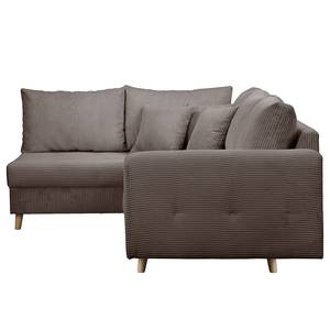 Ecksofa Meyford Cordstoff Lola: Espresso - Ottomane davorstehend links - Mit Hocker