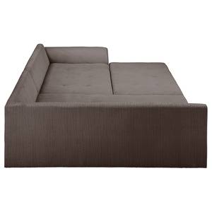 Ecksofa Meyford Cordstoff Lola: Espresso - Ottomane davorstehend links - Mit Hocker