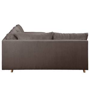 Ecksofa Meyford Cordstoff Lola: Espresso - Ottomane davorstehend links - Mit Hocker