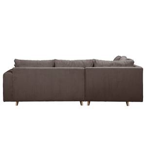 Ecksofa Meyford Cordstoff Lola: Espresso - Ottomane davorstehend links - Mit Hocker