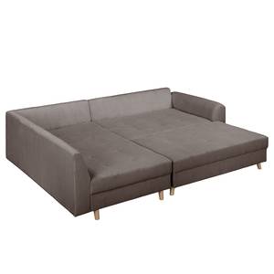 Ecksofa Meyford Cordstoff Lola: Espresso - Ottomane davorstehend links - Mit Hocker