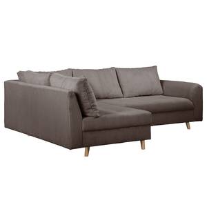 Ecksofa Meyford Cordstoff Lola: Espresso - Ottomane davorstehend links - Mit Hocker