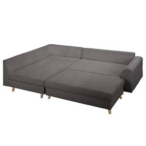 Ecksofa Meyford Cordstoff Lola: Grau - Ottomane davorstehend links - Mit Hocker