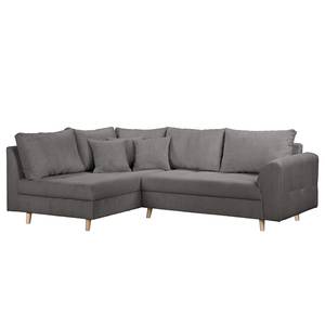 Ecksofa Meyford Cordstoff Lola: Grau - Ottomane davorstehend links - Mit Hocker