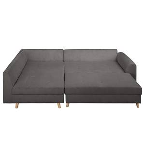 Ecksofa Meyford Cordstoff Lola: Grau - Ottomane davorstehend links - Mit Hocker