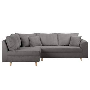 Ecksofa Meyford Cordstoff Lola: Grau - Ottomane davorstehend links - Mit Hocker