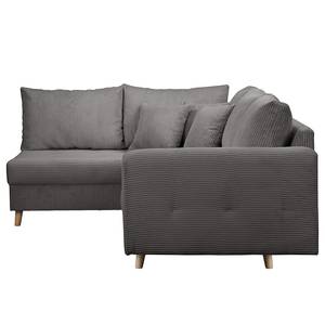 Ecksofa Meyford Cordstoff Lola: Grau - Ottomane davorstehend links - Mit Hocker