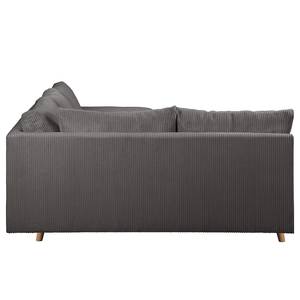 Ecksofa Meyford Cordstoff Lola: Grau - Ottomane davorstehend links - Mit Hocker