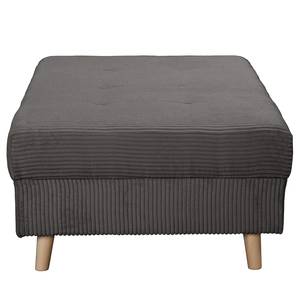 Ecksofa Meyford Cordstoff Lola: Grau - Ottomane davorstehend links - Mit Hocker