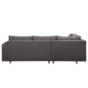 Ecksofa Meyford Cordstoff Lola: Grau - Ottomane davorstehend links - Mit Hocker