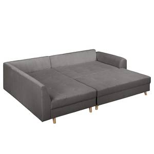 Ecksofa Meyford Cordstoff Lola: Grau - Ottomane davorstehend links - Mit Hocker