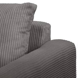 Ecksofa Meyford Cordstoff Lola: Grau - Ottomane davorstehend links - Mit Hocker