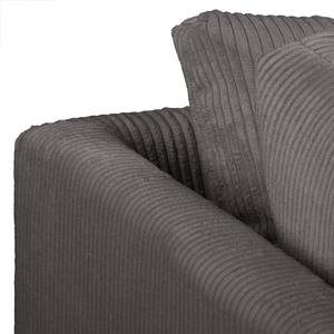 Ecksofa Meyford Cordstoff Lola: Grau - Ottomane davorstehend links - Mit Hocker