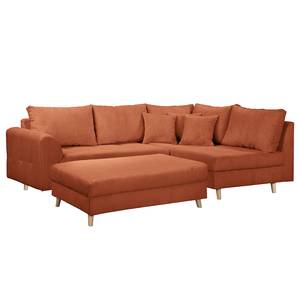 Ecksofa Meyford Cordstoff Lola: Kupfer - Ottomane davorstehend rechts - Mit Hocker