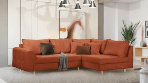 Ecksofa Meyford Cordstoff Lola: Kupfer - Ottomane davorstehend rechts - Mit Hocker