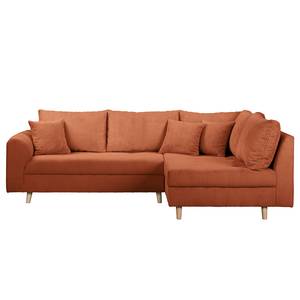 Ecksofa Meyford Cordstoff Lola: Kupfer - Ottomane davorstehend rechts - Mit Hocker