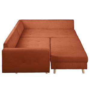 Ecksofa Meyford Cordstoff Lola: Kupfer - Ottomane davorstehend rechts - Mit Hocker